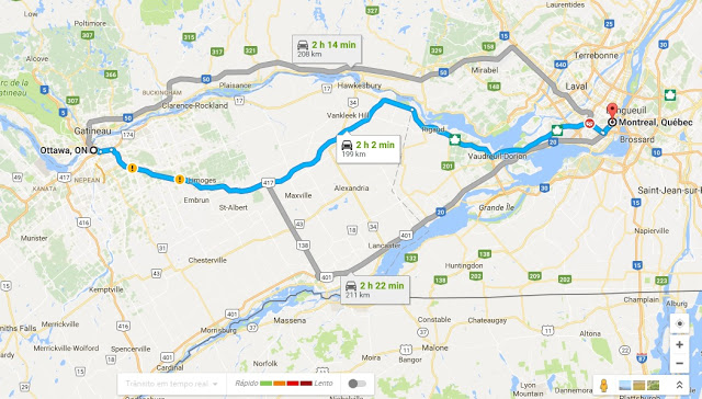 Viagem de carro de Ottawa a Montreal